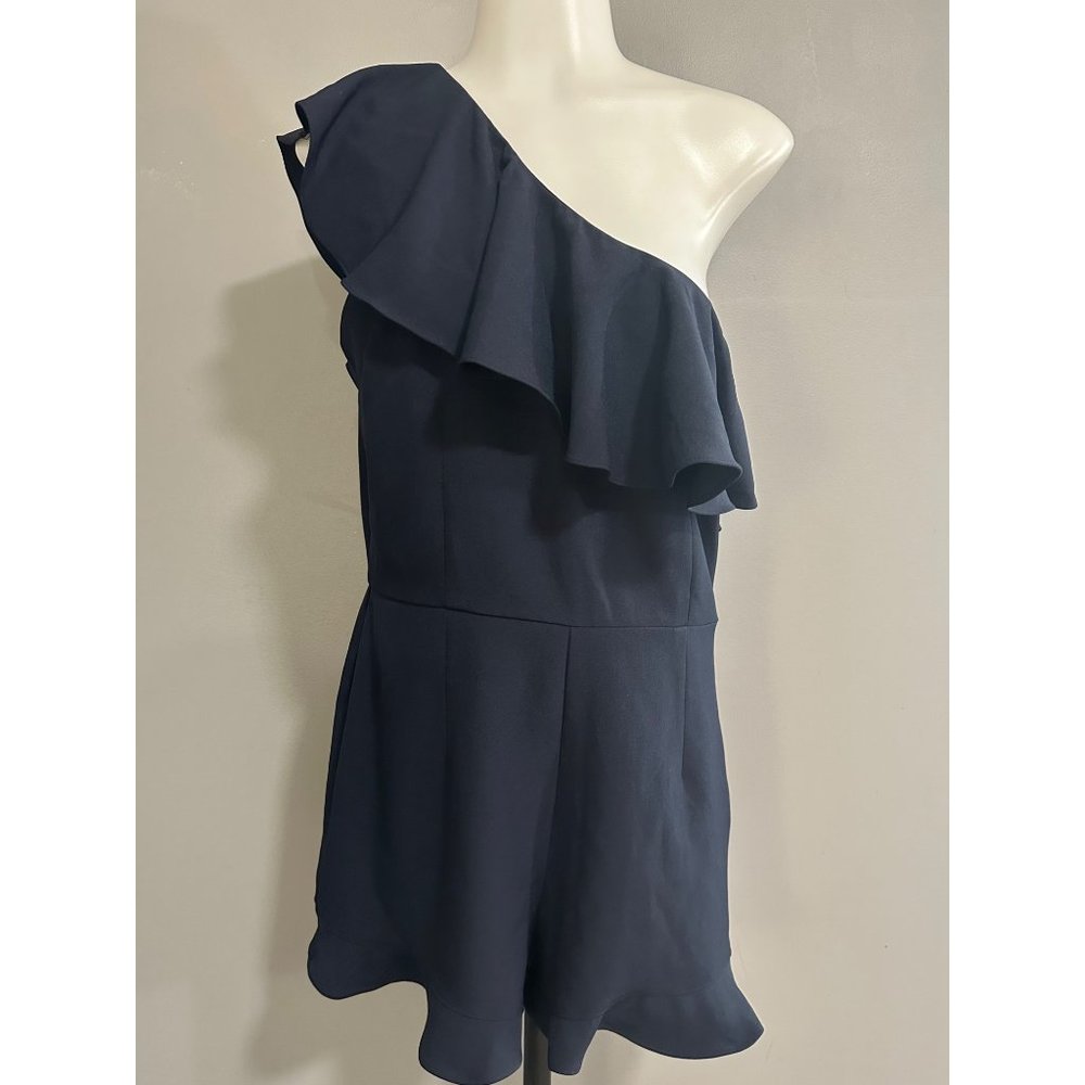 J By J.o.a Navy Blue One Shoulder Ruffle Romper Revolve  Large